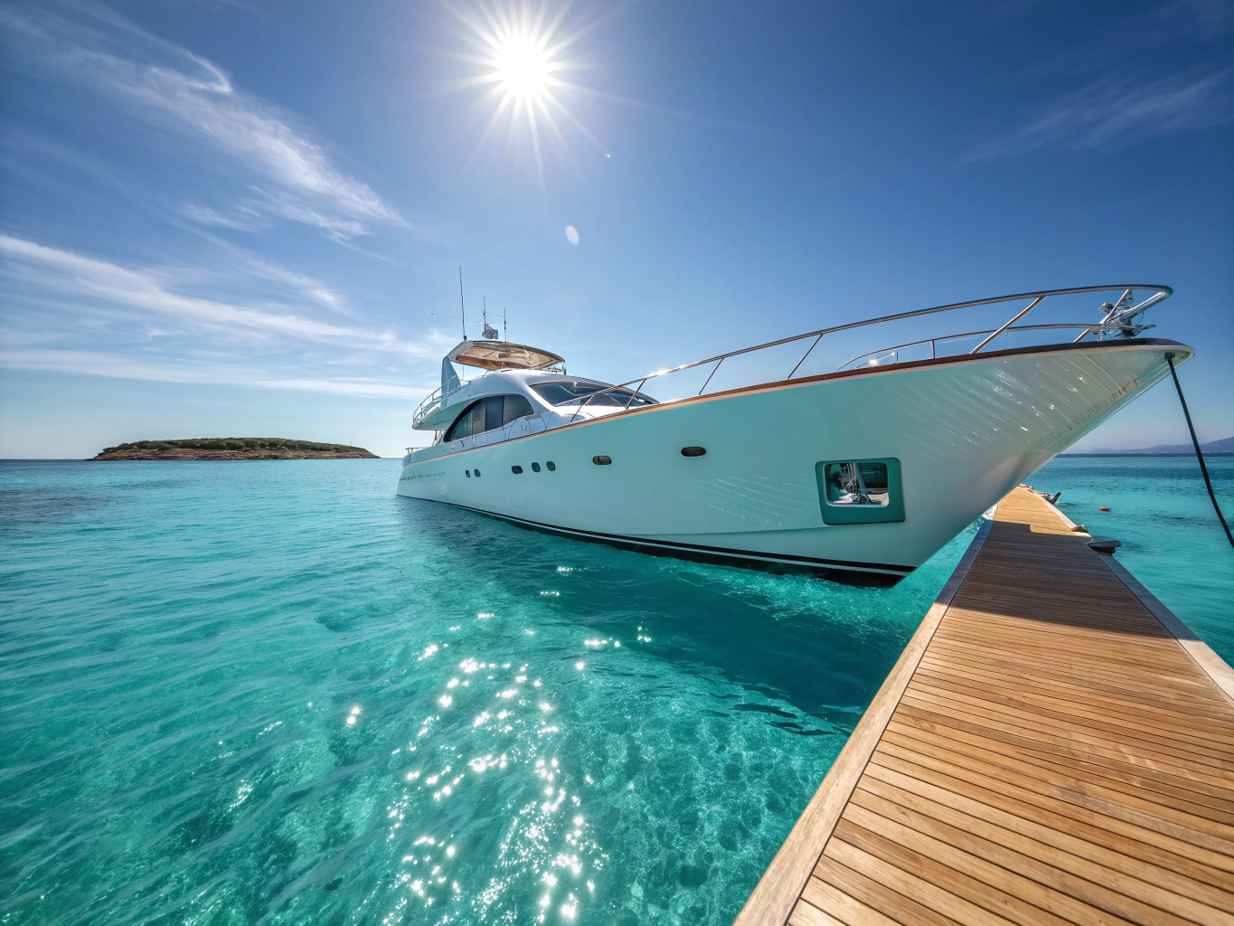 Luxury yacht cruising the crystal clear waters of Ibiza